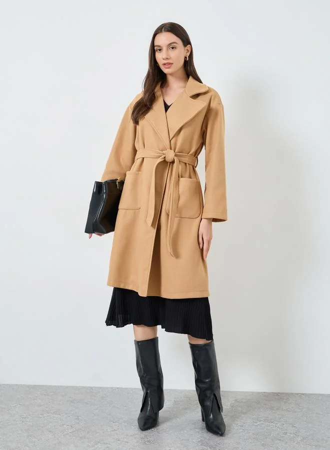 Take Two Mustard Regular Fit Wool Like Midi Coat