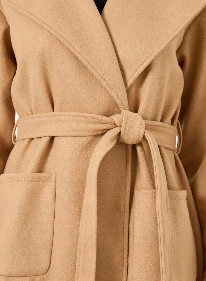 تايك تو معطف ميدي بلون خردلي بقصة عادية يشبه الصوف