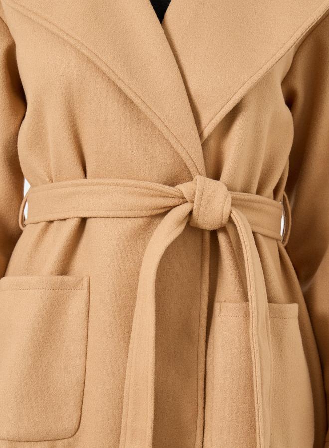 Take Two Mustard Regular Fit Wool Like Midi Coat - Image 4