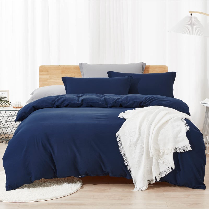 Dreaming Wapiti Duvet Cover QueenWashed Microfiber Navy Blue Queen Size Duvet Cover SetSolid Color  Soft and Breathable with Zipper Closure  Corner Ties Navy Blue Queen