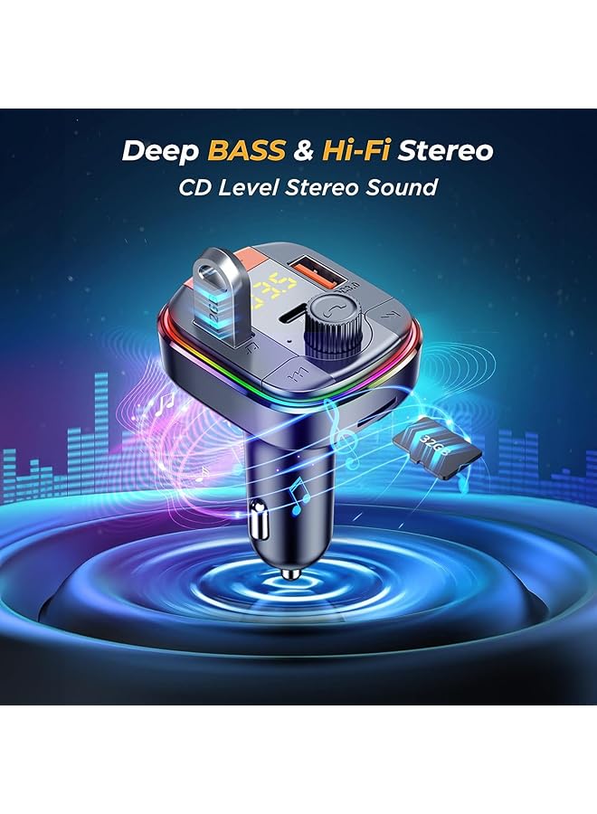 KASTWAVE Bluetooth Adapter For Car, Hifi Bluetooth 5.3 Fm Transmitter, Wireless Radio Music Adapter, Light Switch, Hifi Bass Sound, Fast Charging, Led Display Hands-Free Calling Support Usb Drive - Image 4