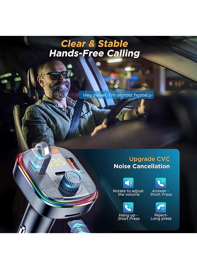 KASTWAVE Bluetooth Adapter For Car, Hifi Bluetooth 5.3 Fm Transmitter, Wireless Radio Music Adapter, Light Switch, Hifi Bass Sound, Fast Charging, Led Display Hands-Free Calling Support Usb Drive - Image 2