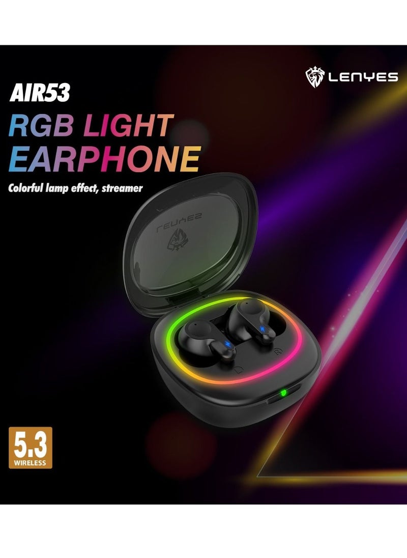 Lenyes - Air 53 True Wireless Earbuds Headphones Deep Powerful Bass IPX4 Gaming TWS Earphone RGB Light Wireless Bluetooth Earbuds 5.3 Headset - Image 1