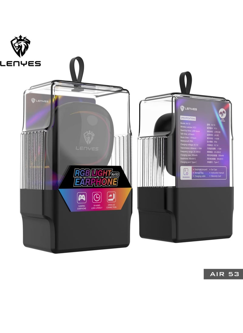Lenyes - Air 53 True Wireless Earbuds Headphones Deep Powerful Bass IPX4 Gaming TWS Earphone RGB Light Wireless Bluetooth Earbuds 5.3 Headset - Image 1