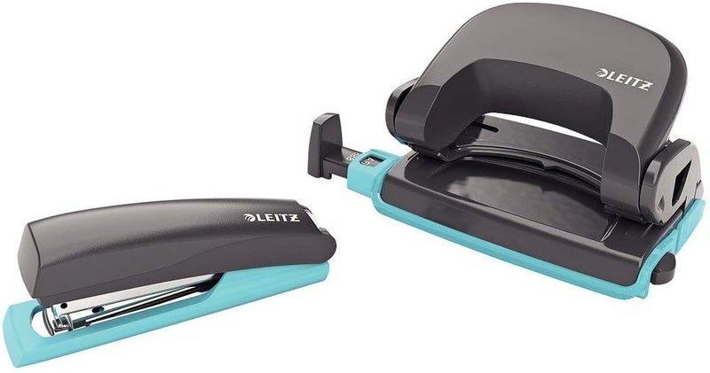 LEITZ Urban Chic Set Mini Stapler And Hole Punch, Staple Or Punch 10 Sheets, Dark Gray - Image 1