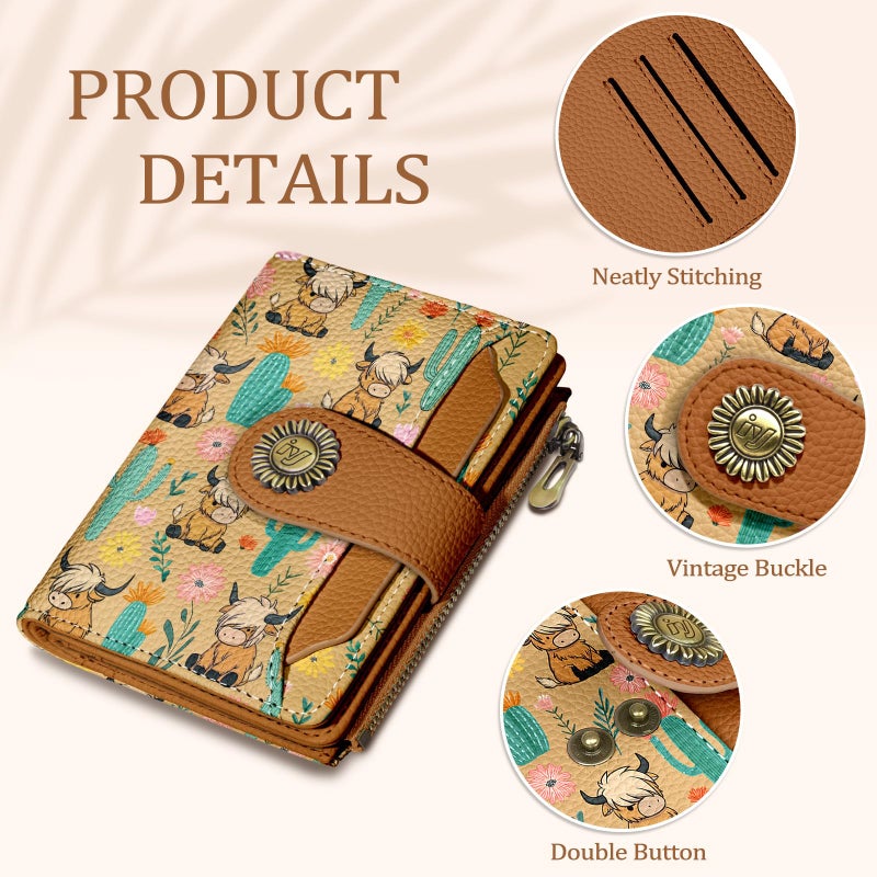 Icycay Highland Cow Small Wallet Women RFID Blocking Bifold, Cute Credit Card Holder, Zipper Coin Pocket, PU Leather, Compact, Travel, 4 ID Window, 14 Card Slots, Cash Purse, Ladies Woman - Image 5