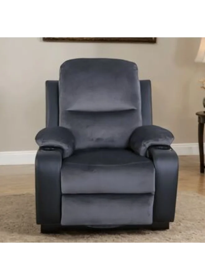 Micasa 1-Seater Swivel And Rocker Recliner Chair Grey And Black 105 X 98 X 100 Cm Milano 1Rsr Bj03