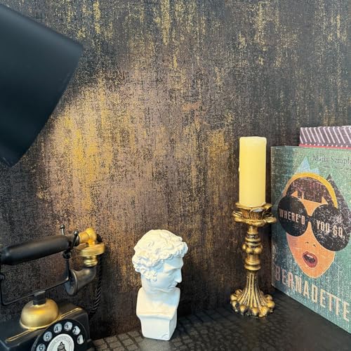 JiffDiff Vintage Metallic Peel and Stick Wallpaper Self Adhesive Industrial Metallic Concrete Wall Paper Modern Stick on Wallpaper Contact Paper(17.3" x 120" Black Gold) - Image 2