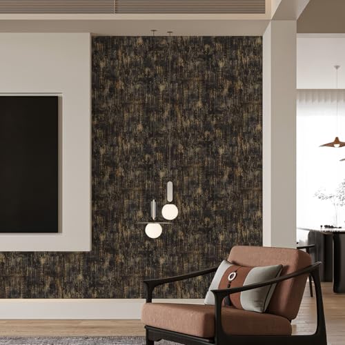 JiffDiff Vintage Metallic Peel and Stick Wallpaper Self Adhesive Industrial Metallic Concrete Wall Paper Modern Stick on Wallpaper Contact Paper(17.3" x 120" Black Gold) - Image 5