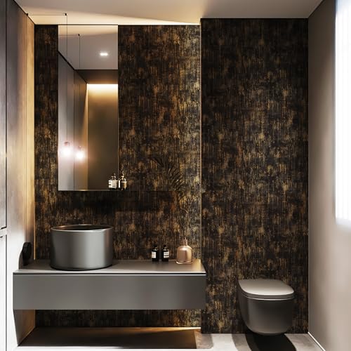 JiffDiff Vintage Metallic Peel and Stick Wallpaper Self Adhesive Industrial Metallic Concrete Wall Paper Modern Stick on Wallpaper Contact Paper(17.3" x 120" Black Gold) - Image 3