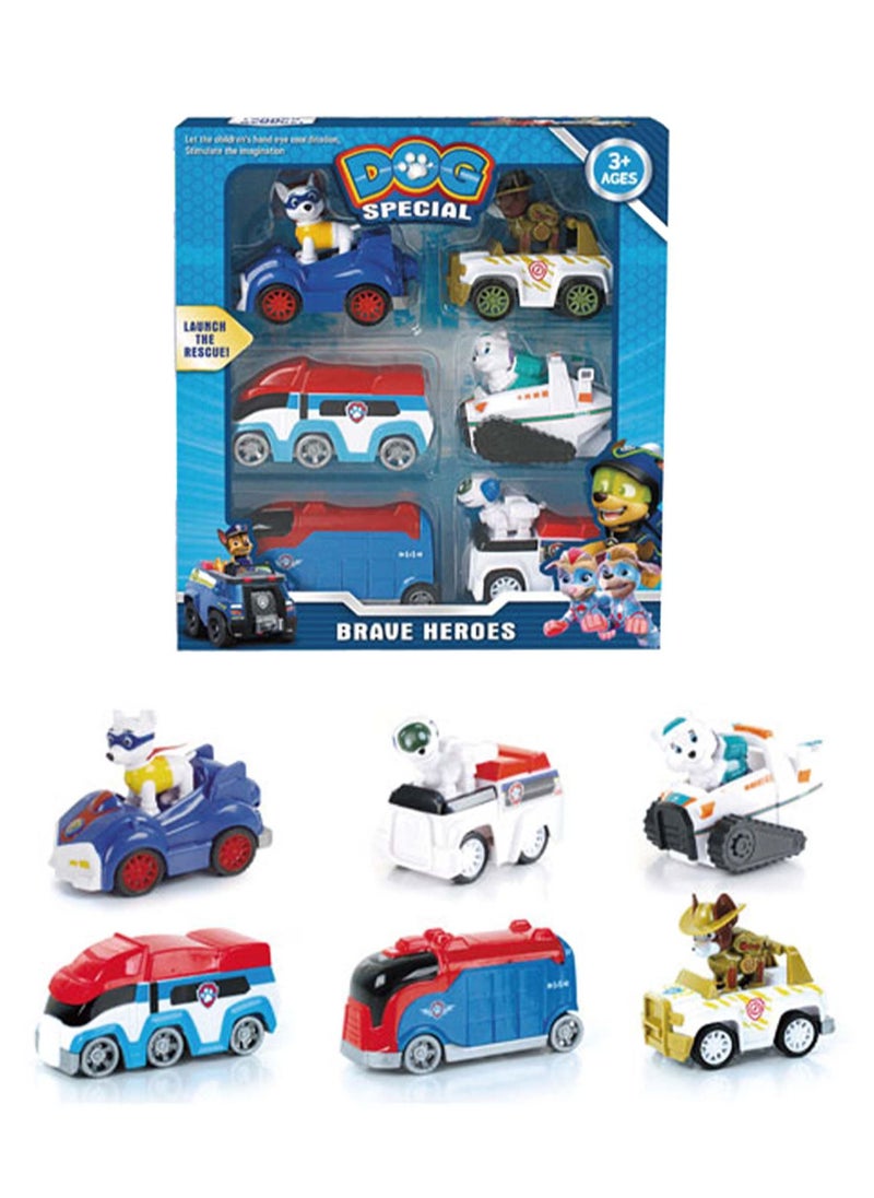 Swift 6 Pcs Dog Special Paw Patrol Cars Toy Set, 1:55 True Metal Classic Gift Pack Collectible Diecast Vehicles Pull Back Cars, Animal Kingdom Playset for Kids  - Image 1