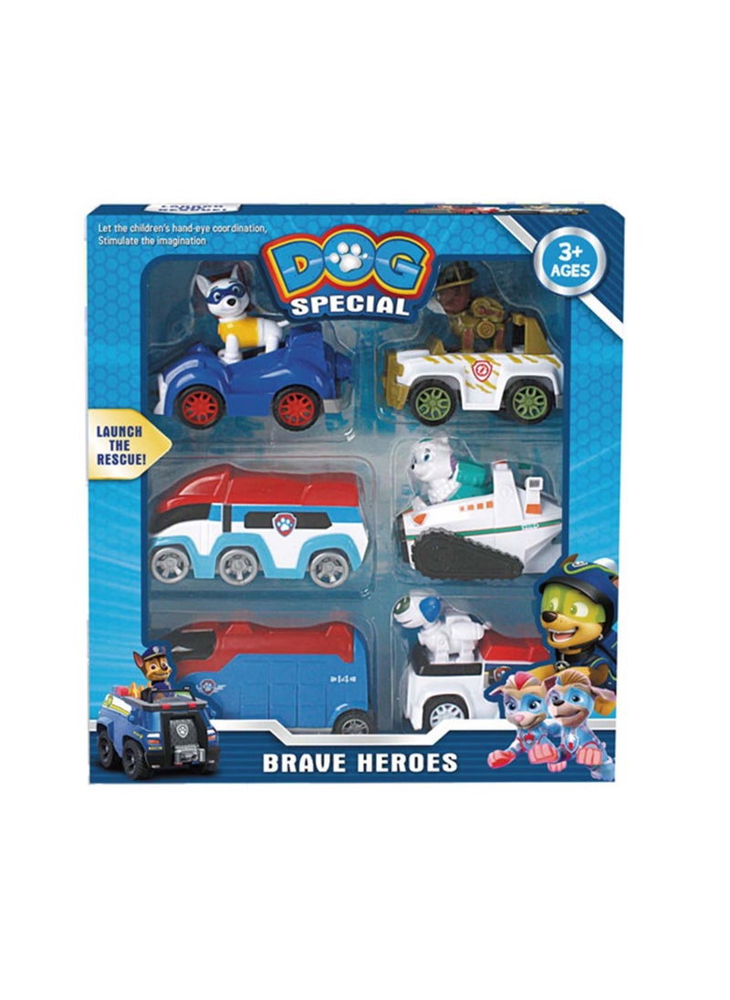 Swift 6 Pcs Dog Special Paw Patrol Cars Toy Set, 1:55 True Metal Classic Gift Pack Collectible Diecast Vehicles Pull Back Cars, Animal Kingdom Playset for Kids  - Image 2