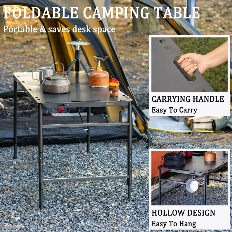 SoloWilder Foldable Camping Table with Gas Struts 3'5" Outdoor Portable Table 19" - 24" Height Adjustable Carbon Steel Lightweight Camping Table 12lb - Image 4