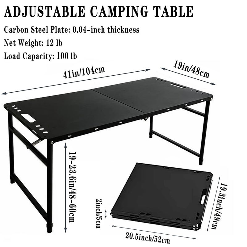 SoloWilder Foldable Camping Table with Gas Struts 3'5" Outdoor Portable Table 19" - 24" Height Adjustable Carbon Steel Lightweight Camping Table 12lb - Image 3