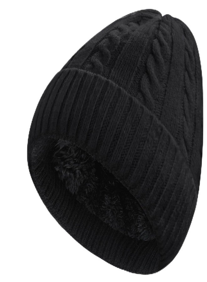 Beurlike Winter Beanie Hats for Women Fleece Lined Warm Thick Soft Stretch Knit Cap for Cold Weather(Black) - Image 1