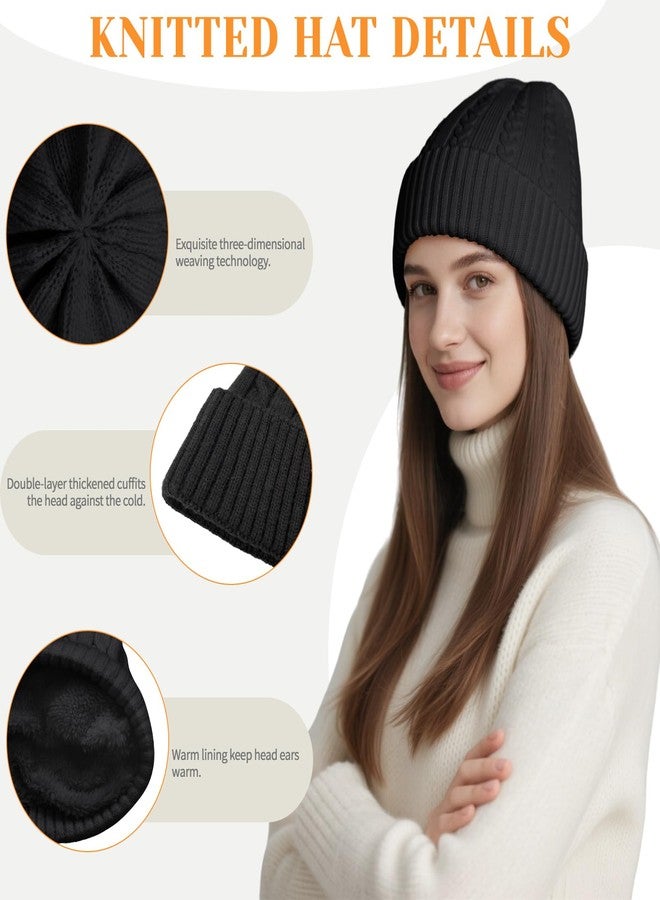 Beurlike Winter Beanie Hats for Women Fleece Lined Warm Thick Soft Stretch Knit Cap for Cold Weather(Black) - Image 4