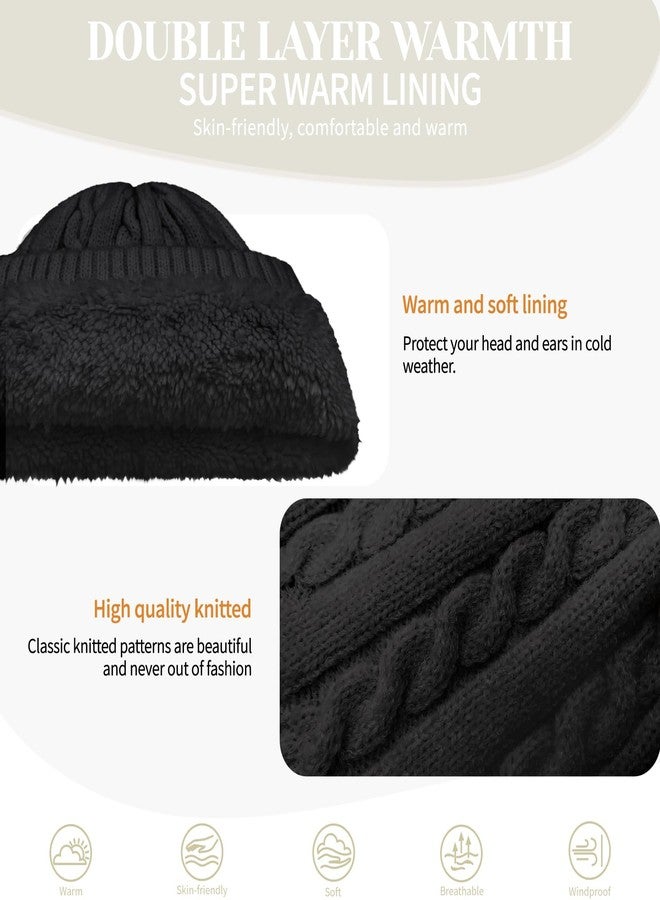 Beurlike Winter Beanie Hats for Women Fleece Lined Warm Thick Soft Stretch Knit Cap for Cold Weather(Black) - Image 3