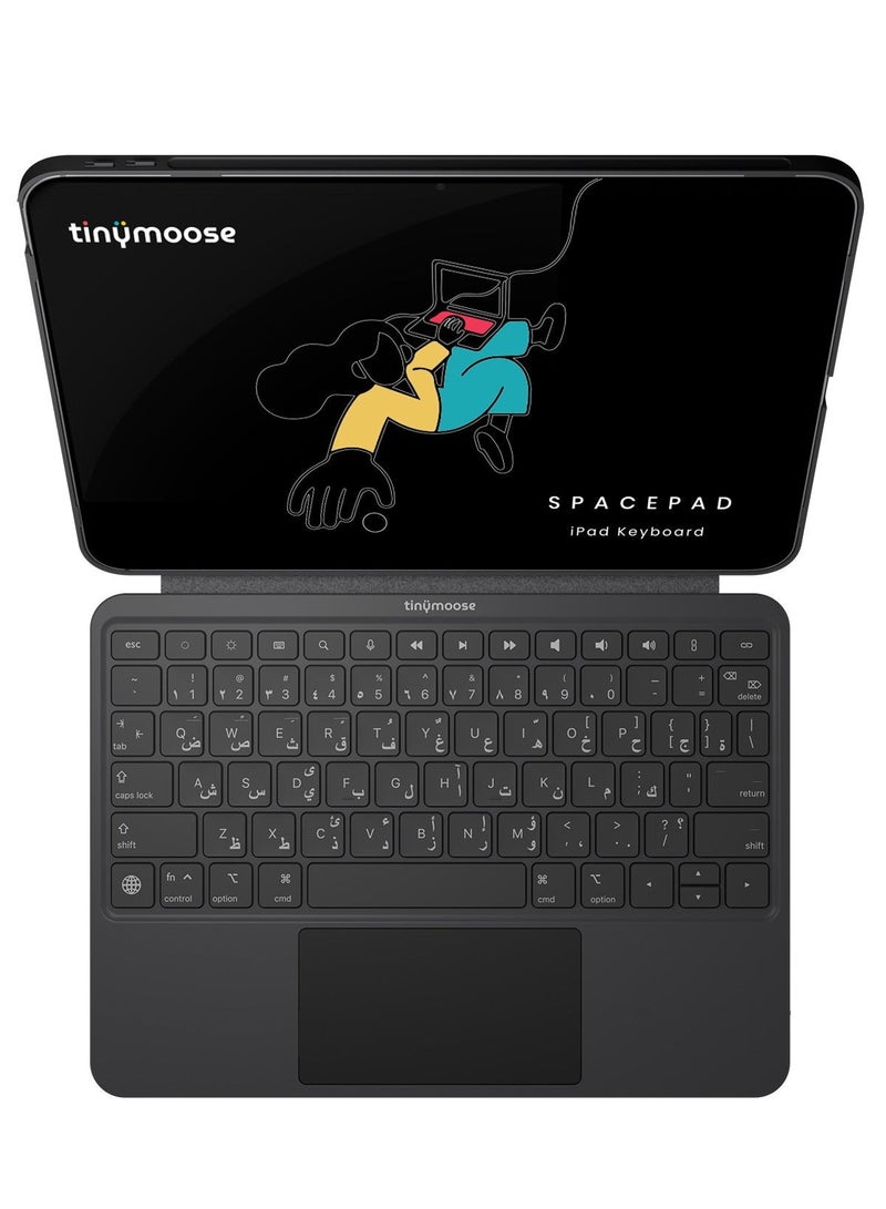 TinyMoose iPad Keyboard SpacePad — Compatible with iPad Air 11 (2024–2025), iPad Air 5/4, iPad Pro 11-inch (2018–2022) — Arabic and English Keyboard, 3-Way Multi-Touch Trackpad, RGB Backlit Keys, Detachable Slim Design, 200-Hour Battery Life, Scissor Keys, Bluetooth — Carbon Black - Image 1