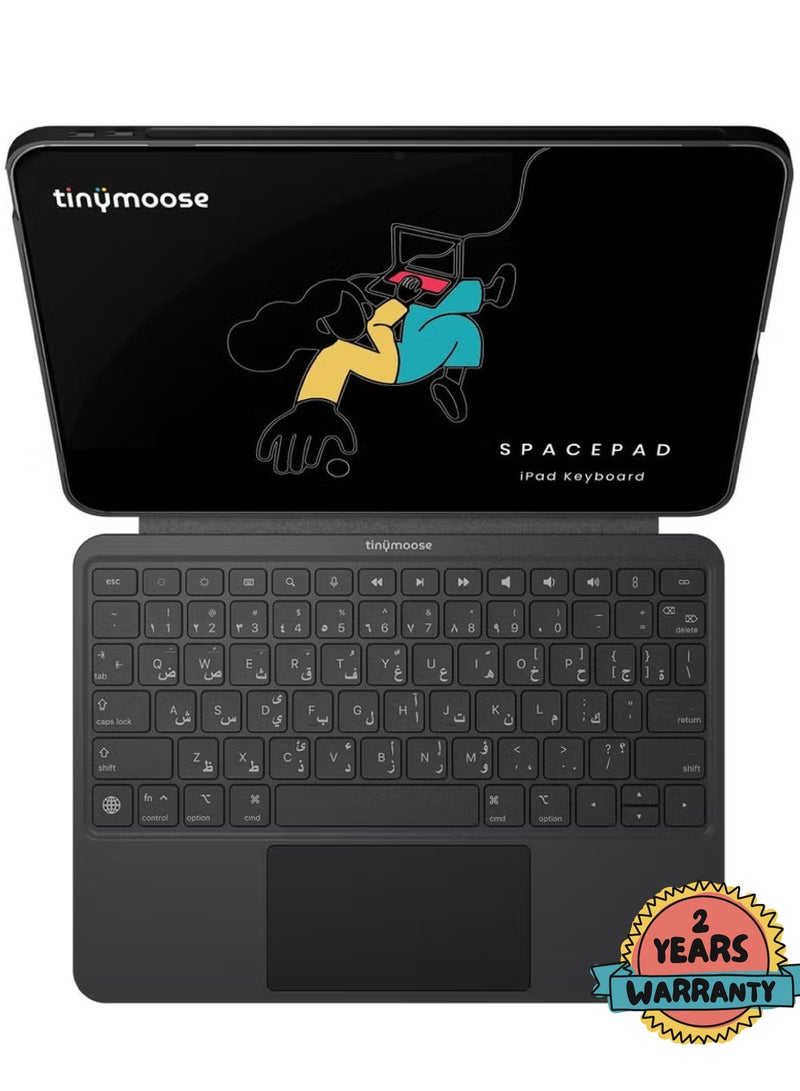 TinyMoose iPad Keyboard SpacePad — Arabic and English Keyboard - Compatible with iPad Air 11 (2024–2025), iPad Air 5/4, iPad Pro 11-inch (2018–2022) — 3-Way Multi-Touch Trackpad, RGB Backlit Keys, Detachable Slim Design, 200-Hour Battery Life, Scissor Keys, Bluetooth (Keyboard Only) — Carbon Black - Image 1