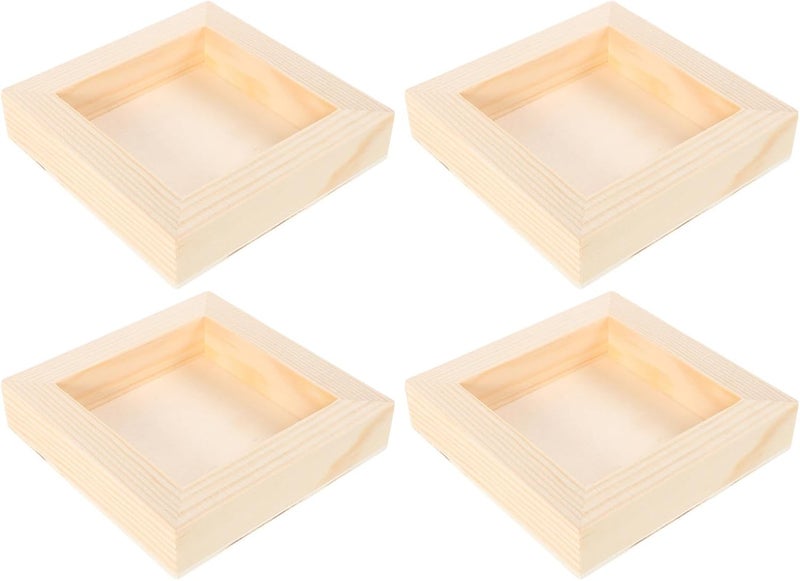 4pcs Unfinished Wooden Picture Frames Kit for DIY Craft Projects, Paintable Beige Wood Frames for Desktop Display and Wall Hanging, and School Art Showcase - Image 1