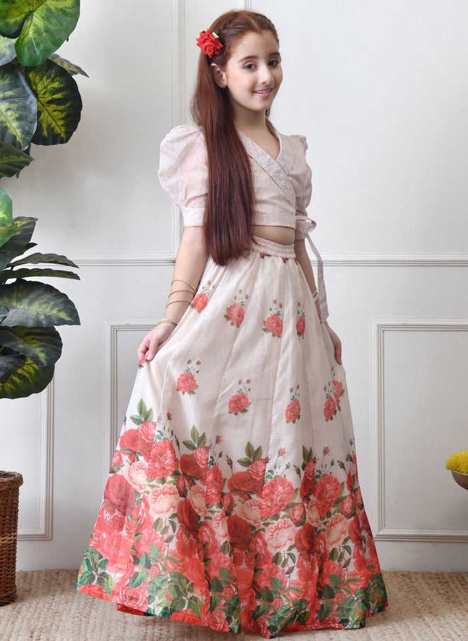 Indi-Loom Couture Girls Printed V-Neck Ready to Wear Lehenga Choli - Image 4