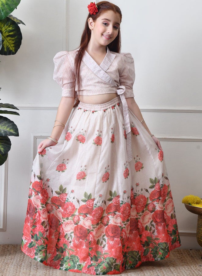 Indi-Loom Couture Girls Printed V-Neck Ready to Wear Lehenga Choli - Image 1