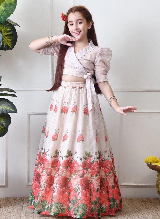 Indi-Loom Couture Girls Printed V-Neck Ready to Wear Lehenga Choli - Image 5