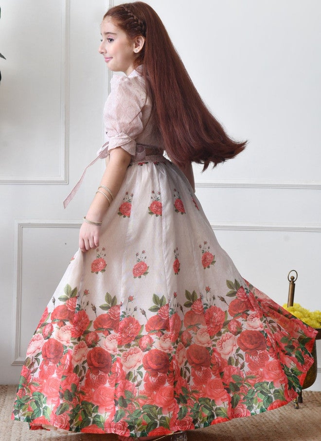 Indi-Loom Couture Girls Printed V-Neck Ready to Wear Lehenga Choli - Image 3
