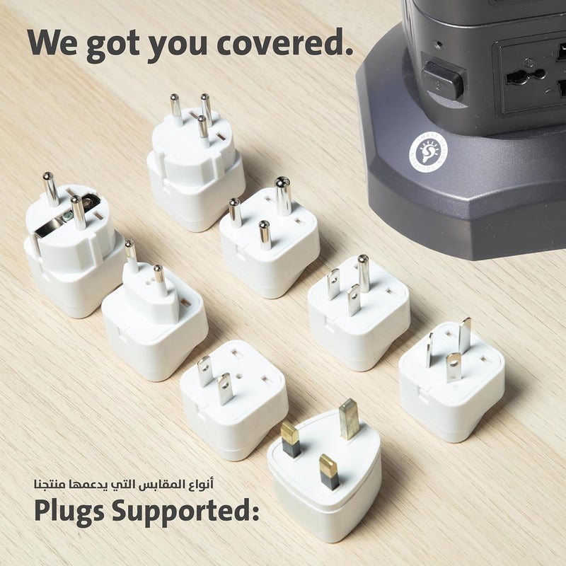 Smart Design Solutions Tower Extension Power Strip with Surge Protection | Multi Plug Vertical Design | Integrated USB Ports | 3M Cable - Image 5