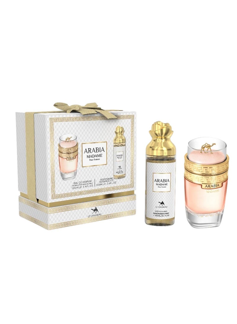 LE CHAMEAU Arabia Madame Gift Set Of (Eau De Parfum 100ML - Refreshing Fragrance Mist 100ML) For Women - Image 1