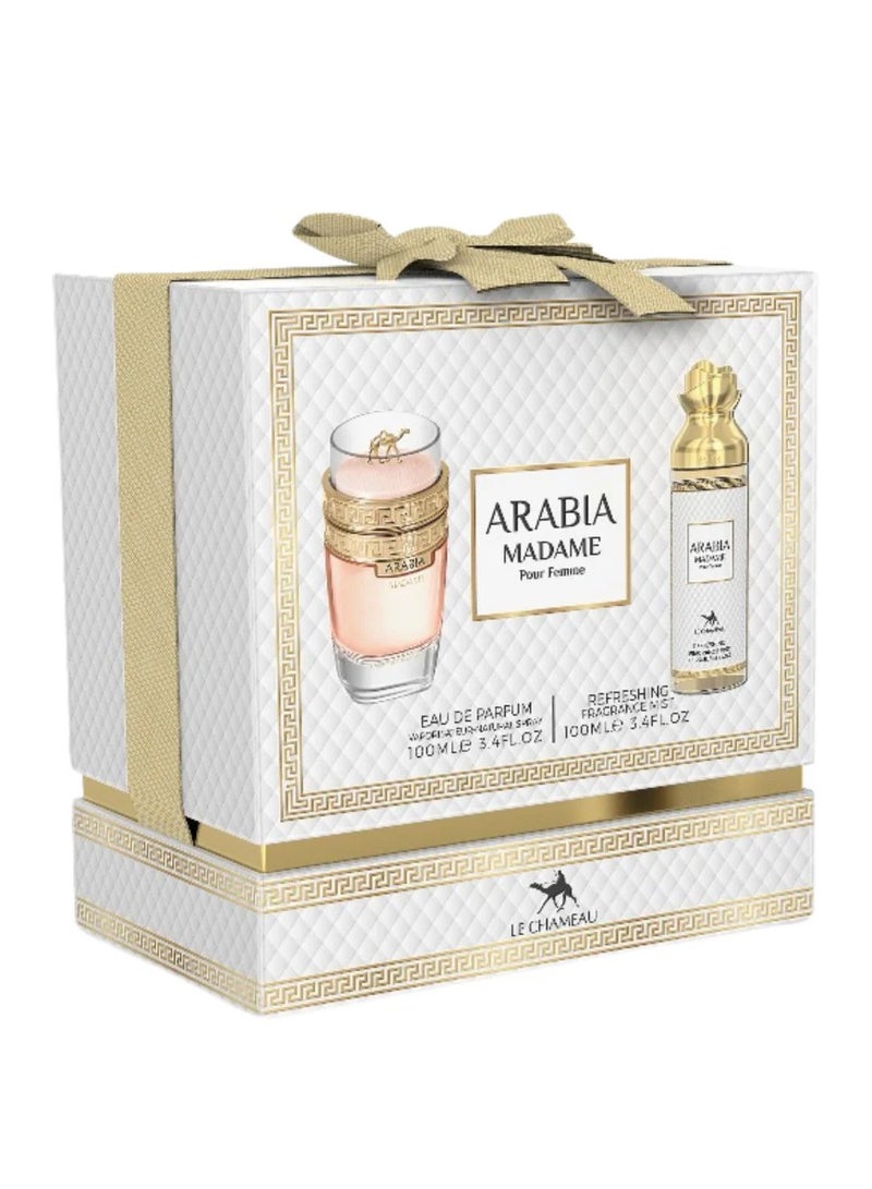 LE CHAMEAU Arabia Madame Gift Set Of (Eau De Parfum 100ML - Refreshing Fragrance Mist 100ML) For Women - Image 2