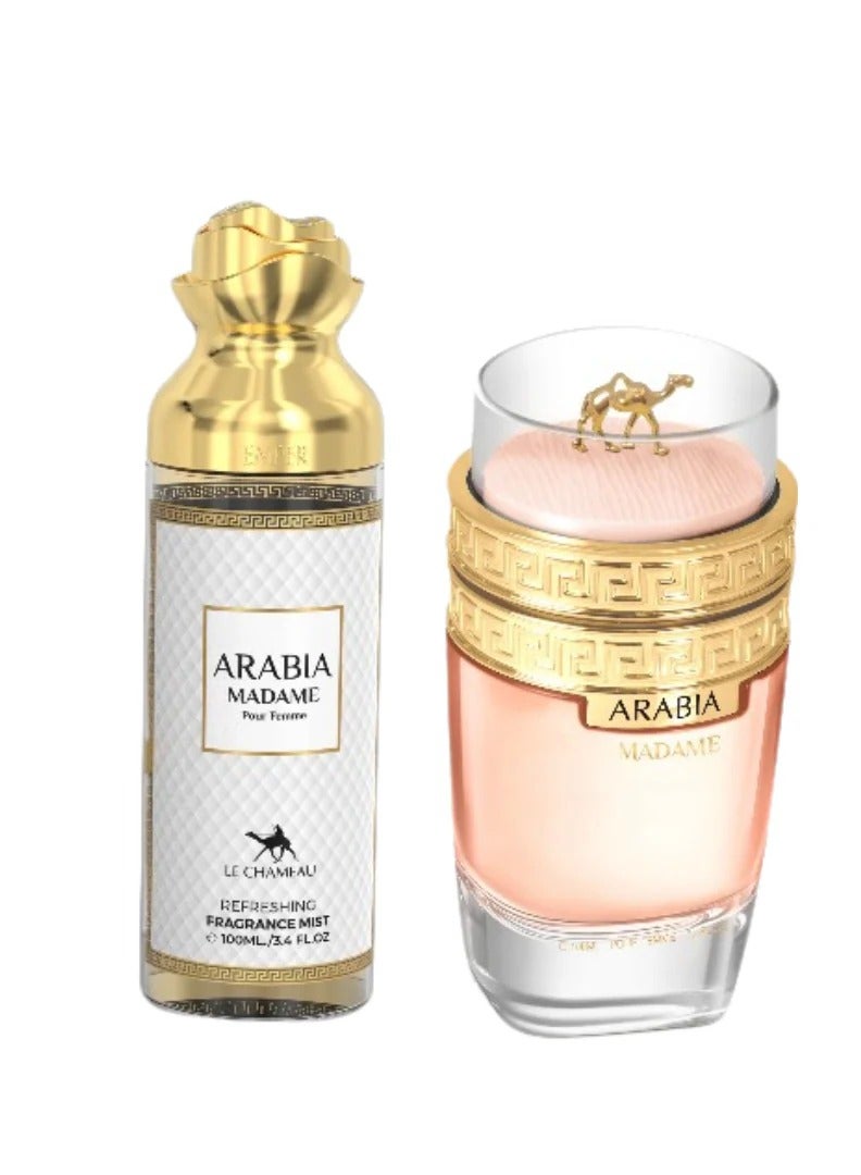 LE CHAMEAU Arabia Madame Gift Set Of (Eau De Parfum 100ML - Refreshing Fragrance Mist 100ML) For Women - Image 3