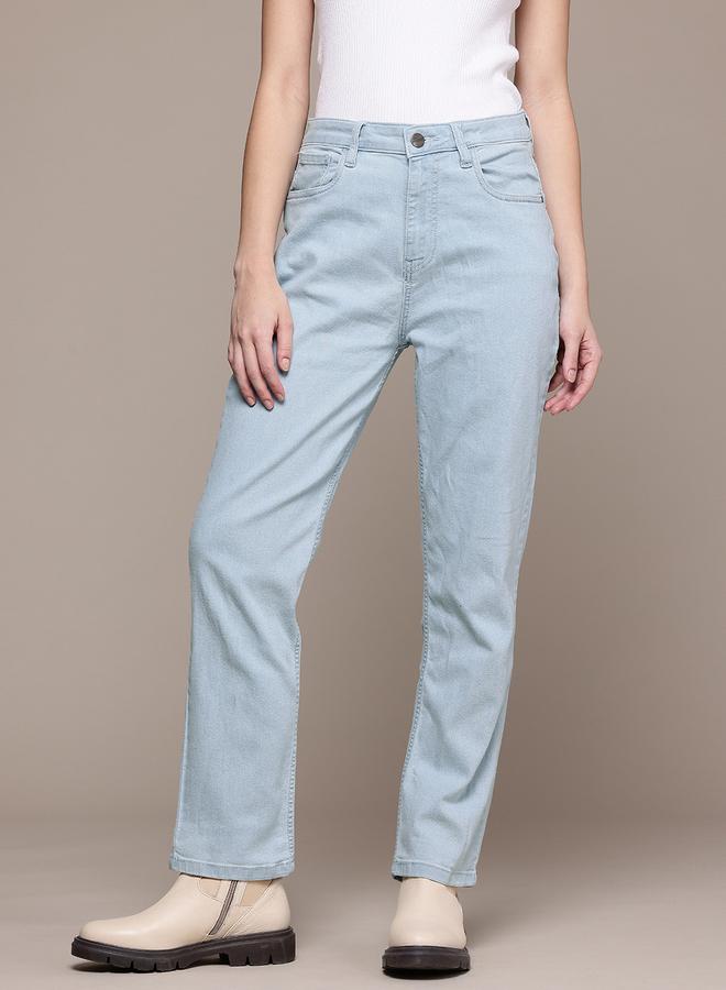 مرفوعة جينز سادة بقصة مستقيمة - Image 1