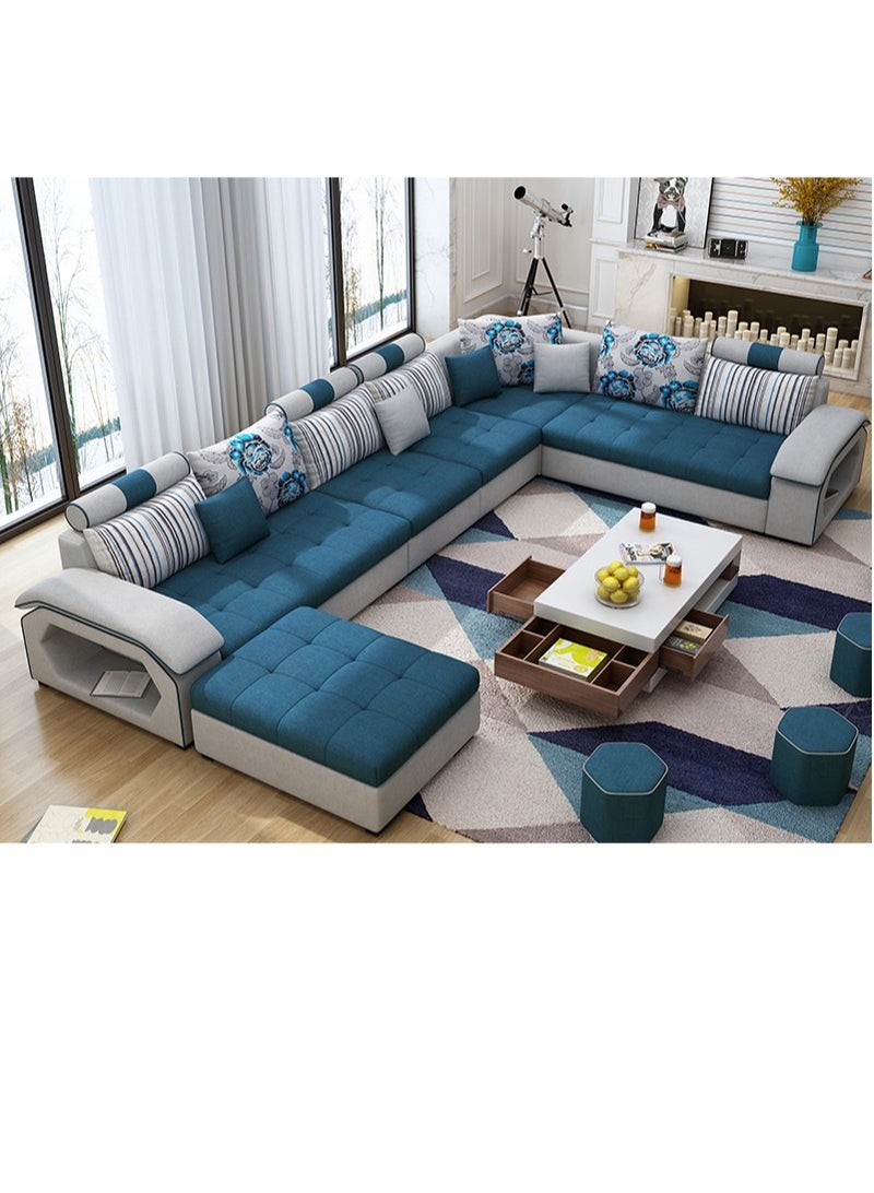 Ripple FURNITURE Modern Couch U Shaped Fabric Living Room Furniture Chaise Lounge Recliner Sectional L Shape Corner Sofa Sets 7 Seaters  Blue 398X93X40  - Image 1