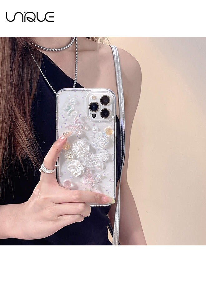 Unique For iPhone 16 Pro Max Case - 3D Rose Butterfly Glitter Phone Case - Clear Phone Case - TPU Drop Protection - Image 1