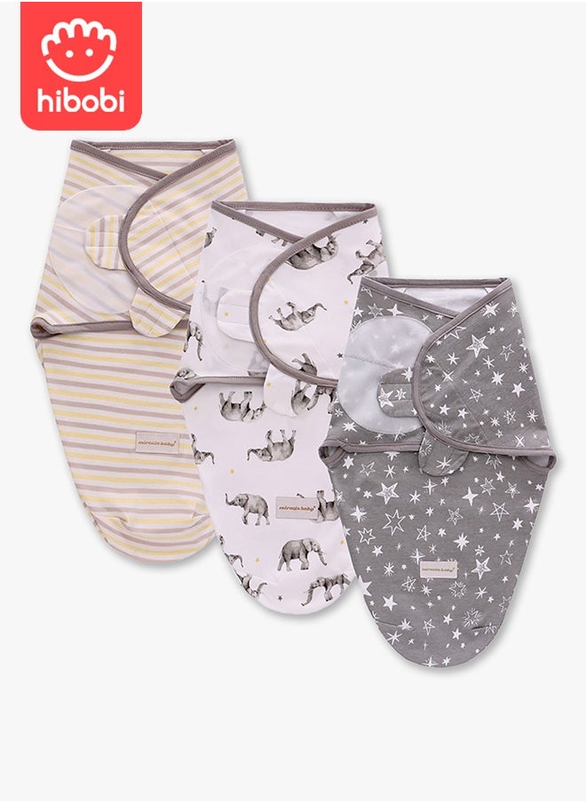 hibobi 3 PCS Baby Swaddle Blanket Wrap Cap Set Newborn Infant Sleep Sack With Caps 100% Breathable Cotton 0-6 Month 