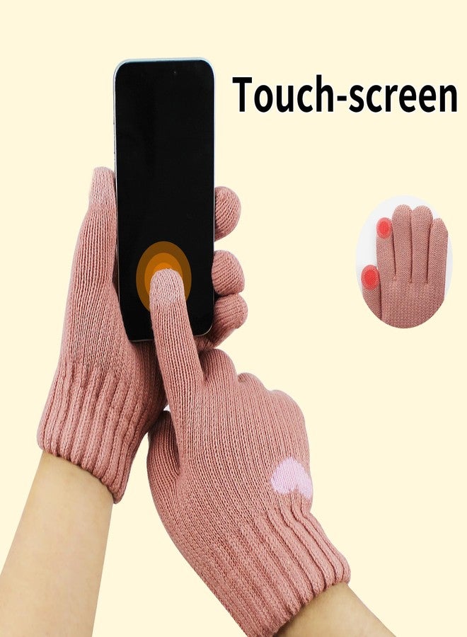 Feelorna Winter Gloves for Women, Fashion Warm Soft Touchscreen Knit Gloves for Cold Weather (Pink, One Size) - Image 4