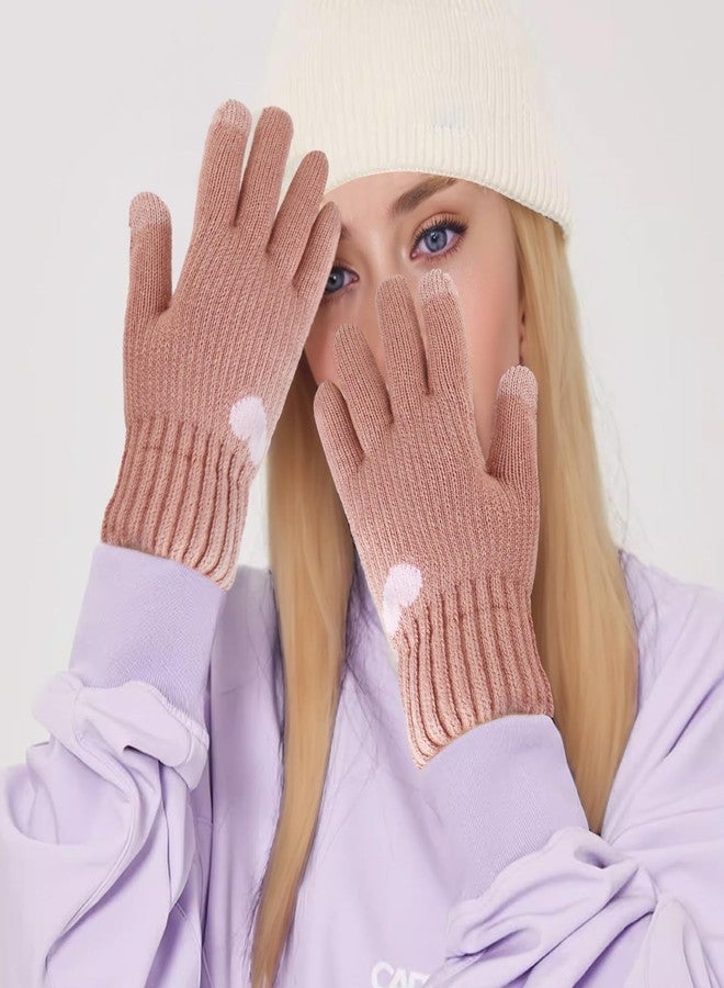 Feelorna Winter Gloves for Women, Fashion Warm Soft Touchscreen Knit Gloves for Cold Weather (Pink, One Size) - Image 5