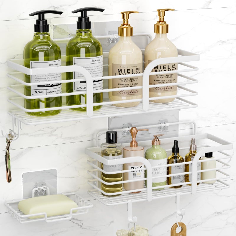 Yougai Bathroom Vanity Tray  Countertop and Vanity Tray and soap holder  3pack Shower Caddy  No Drilling Rustproof Adhesive Shower Organizer Shelves for Inside Shower  White Bathroom Tray Soap Tray - Image 1