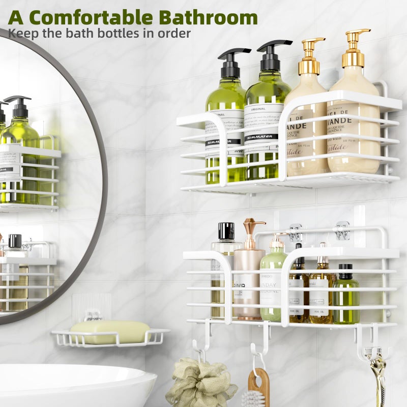 Yougai Bathroom Vanity Tray  Countertop and Vanity Tray and soap holder  3pack Shower Caddy  No Drilling Rustproof Adhesive Shower Organizer Shelves for Inside Shower  White Bathroom Tray Soap Tray - Image 2