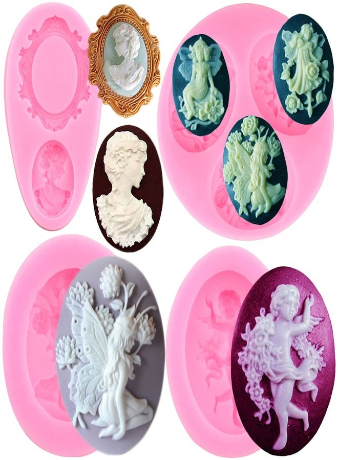 Mujiang Cameo Picture Frame Silicone Mold Angel Fondant Mold Fairy Candy Molds For Cake Decorating Cupcake Topper Resin Epoxy Jewelry Chocolate Polymer Clay Set Of 4 - Image 1