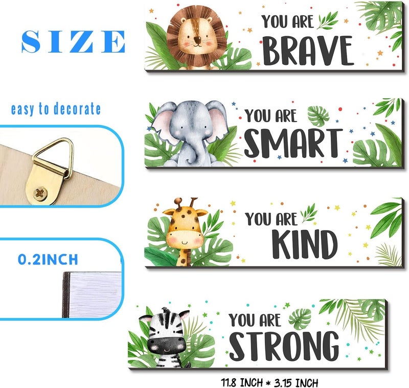 UBLURO 4 Pieces Jungle Animals Wall Art Decors  Motivational Wall ArtJungle Animals Wooden Hanging Wall Prints PlaquesNursery and playroom Decor - Image 2