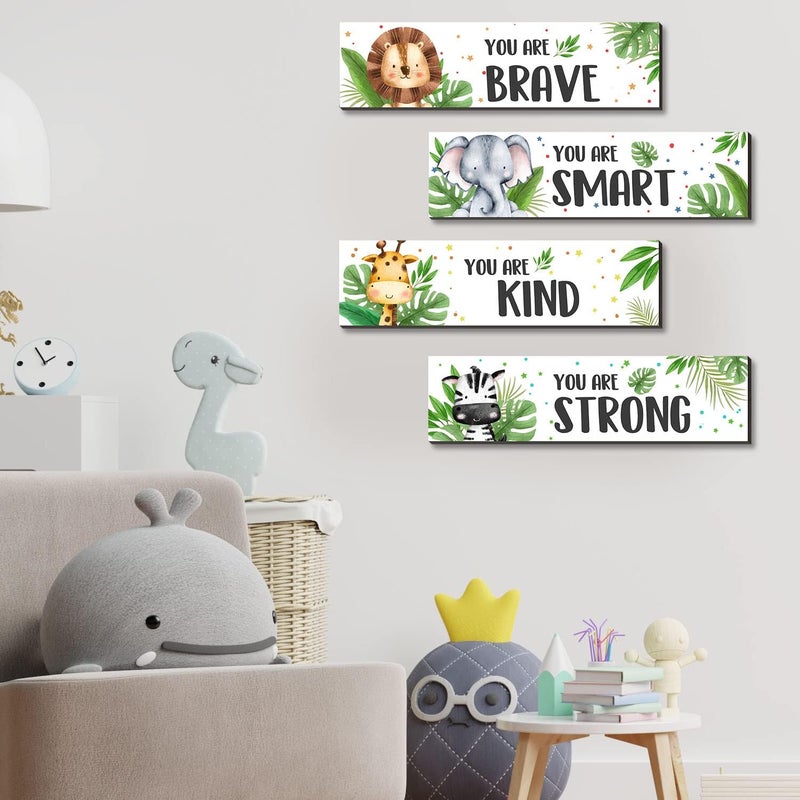 UBLURO 4 Pieces Jungle Animals Wall Art Decors  Motivational Wall ArtJungle Animals Wooden Hanging Wall Prints PlaquesNursery and playroom Decor - Image 3