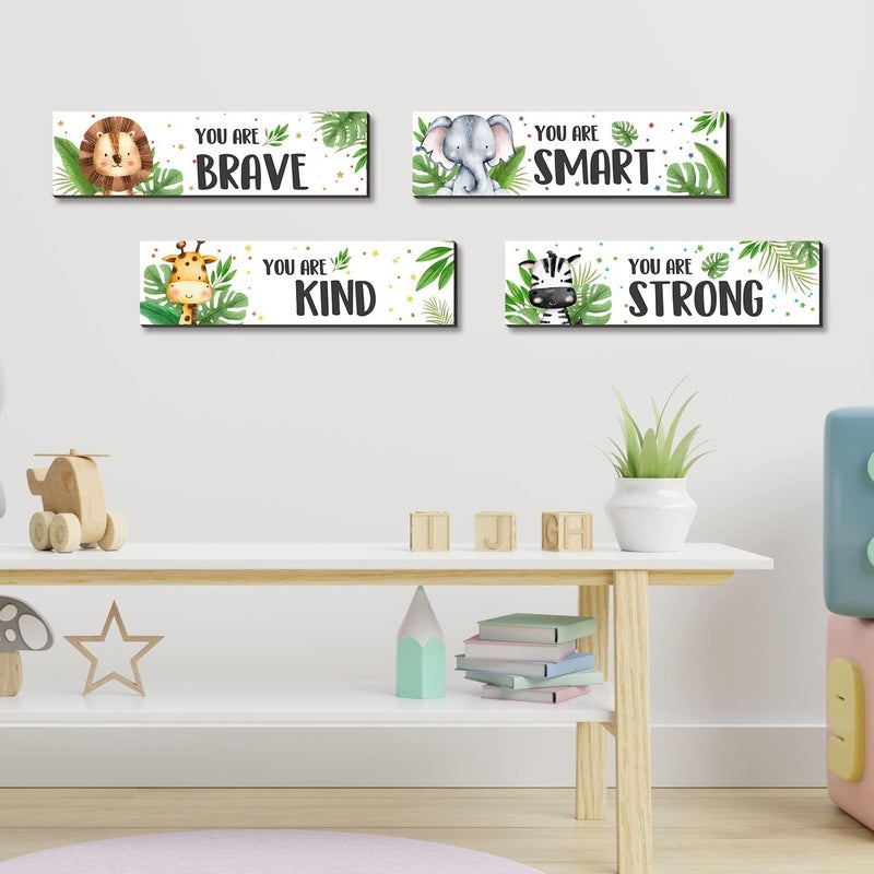 UBLURO 4 Pieces Jungle Animals Wall Art Decors  Motivational Wall ArtJungle Animals Wooden Hanging Wall Prints PlaquesNursery and playroom Decor - Image 4