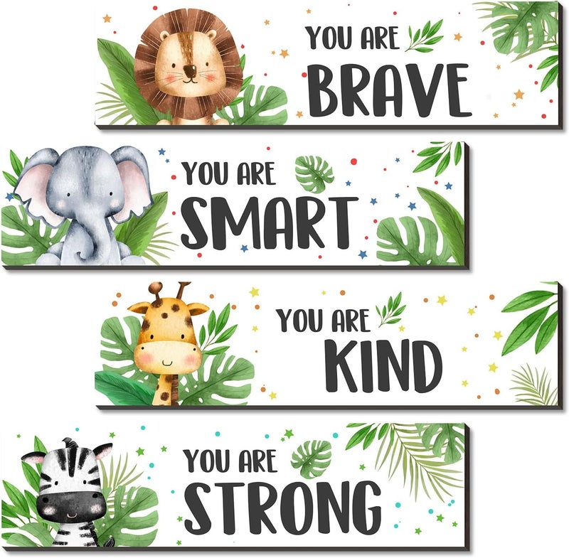UBLURO 4 Pieces Jungle Animals Wall Art Decors  Motivational Wall ArtJungle Animals Wooden Hanging Wall Prints PlaquesNursery and playroom Decor - Image 1