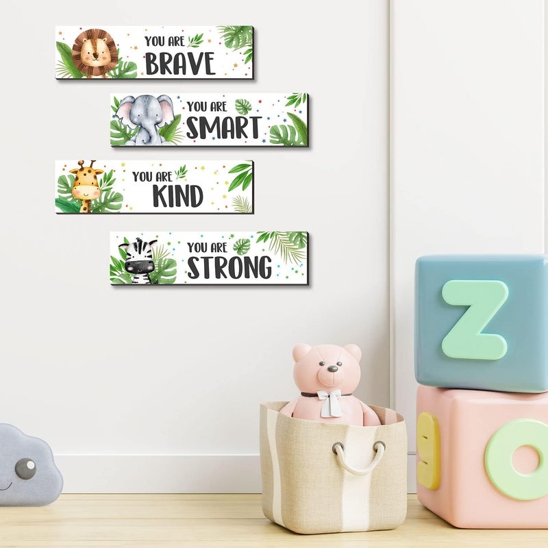 UBLURO 4 Pieces Jungle Animals Wall Art Decors  Motivational Wall ArtJungle Animals Wooden Hanging Wall Prints PlaquesNursery and playroom Decor - Image 5