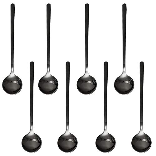 findTop Pack of 8, Black Stainless Steel Espresso Spoons, findTop Mini Teaspoons Set for Coffee Sugar Dessert Cake Ice Cream Soup Antipasto Cappuccino, 5.3 Inch - Image 1