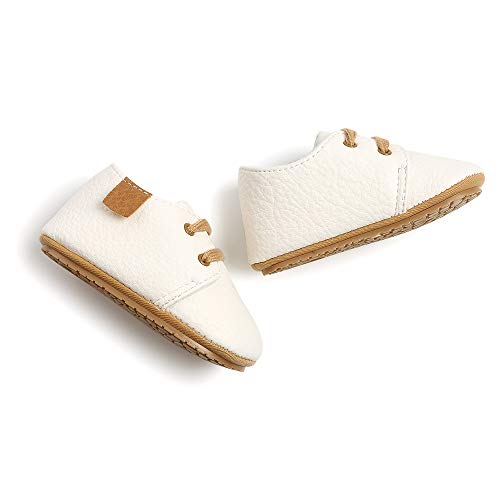 HsdsBebe Baby Boys Girls Oxford Shoes PU Leather Soft Rubber Sole Sneakers Anti-Slip Toddler Ankle Boots Infant Walking Shoes Moccasins(3-6 Months) A/White - Image 3