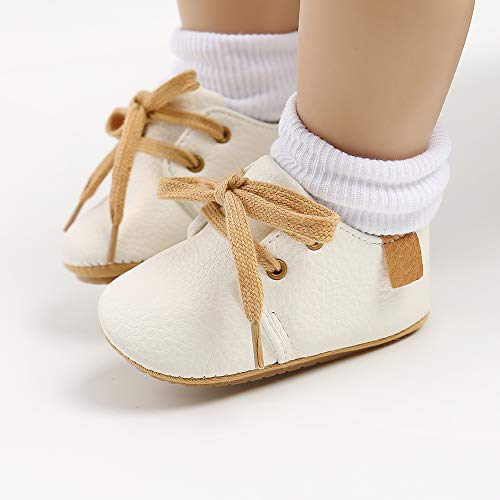 HsdsBebe Baby Boys Girls Oxford Shoes PU Leather Soft Rubber Sole Sneakers Anti-Slip Toddler Ankle Boots Infant Walking Shoes Moccasins(3-6 Months) A/White - Image 4