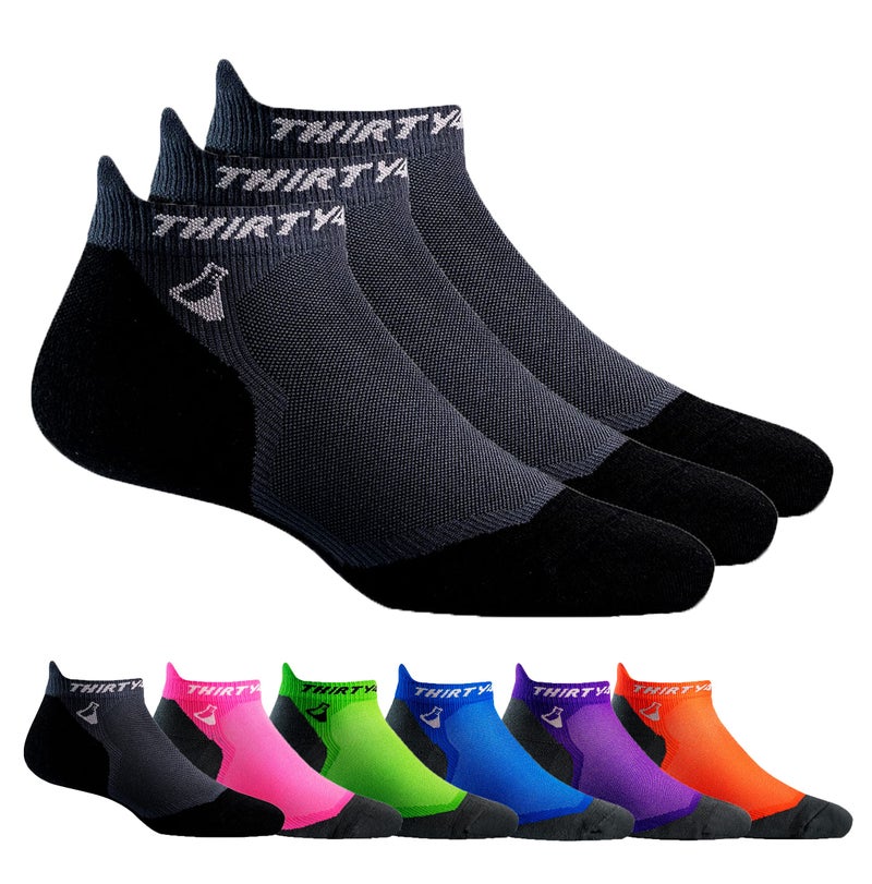 Thirty48 Ultralight Athletic Running Socks for Men and Women with Seamless Toe, Moisture Wicking, Cushion Padding (Large - Women 9-10.5 // Men 10-11.5, [3 Pairs] Black/Gray) - Image 1